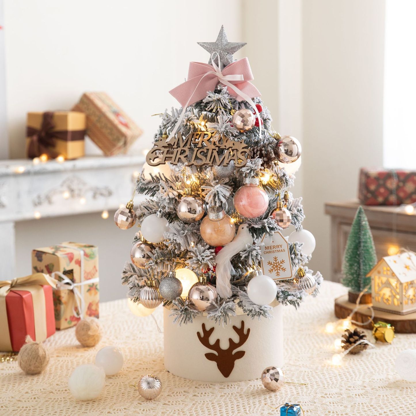 Flocked Pink Mini Christmas Tree Set (Free Shipping for Two Pieces)