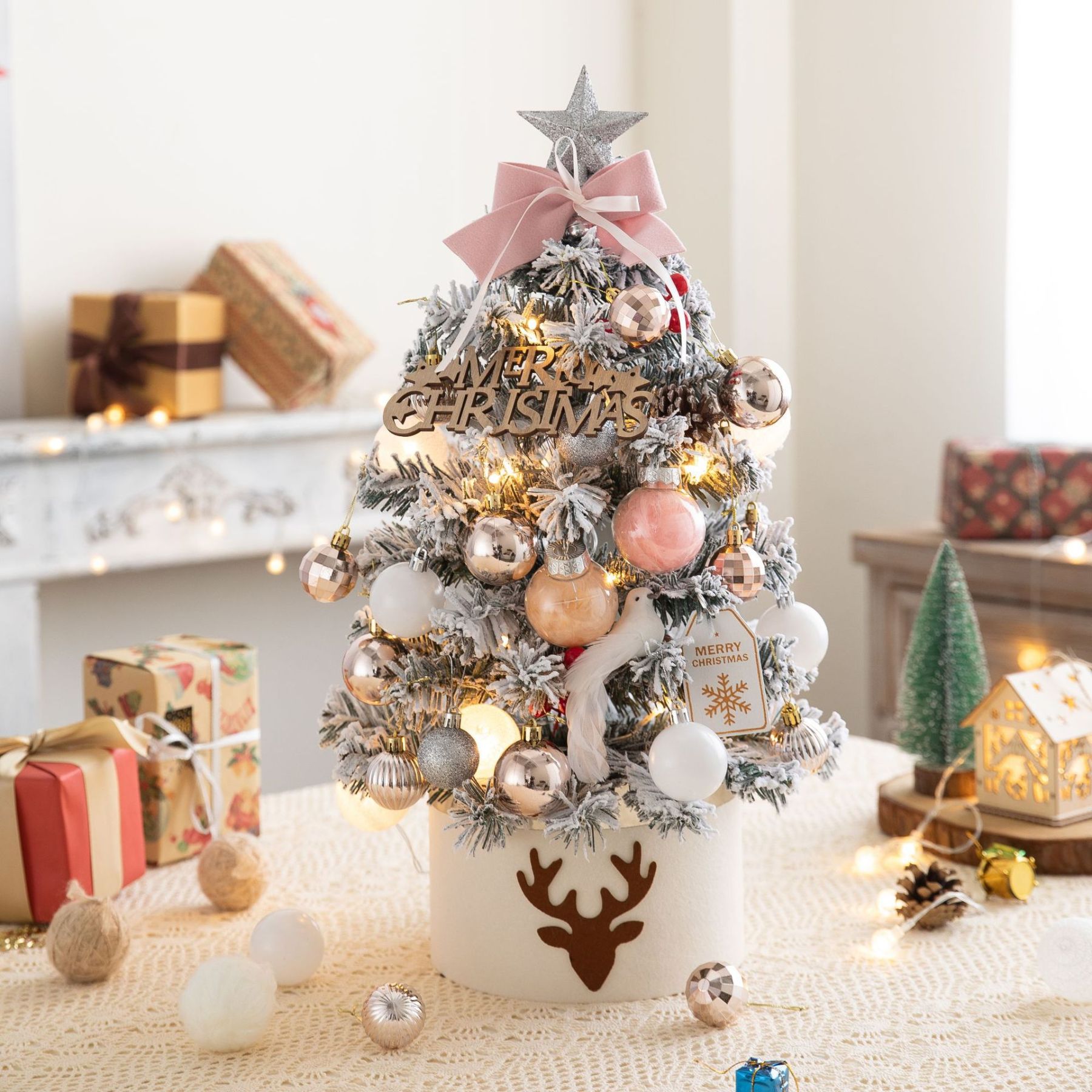 Flocked Pink Mini Christmas Tree Set (Free Shipping for Two Pieces)
