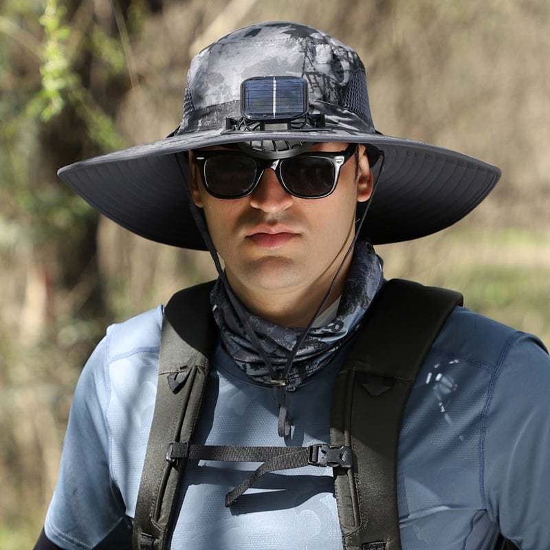 Wide Brim Solar Fan Outdoor Fishing Hat-Solar & USB Charging