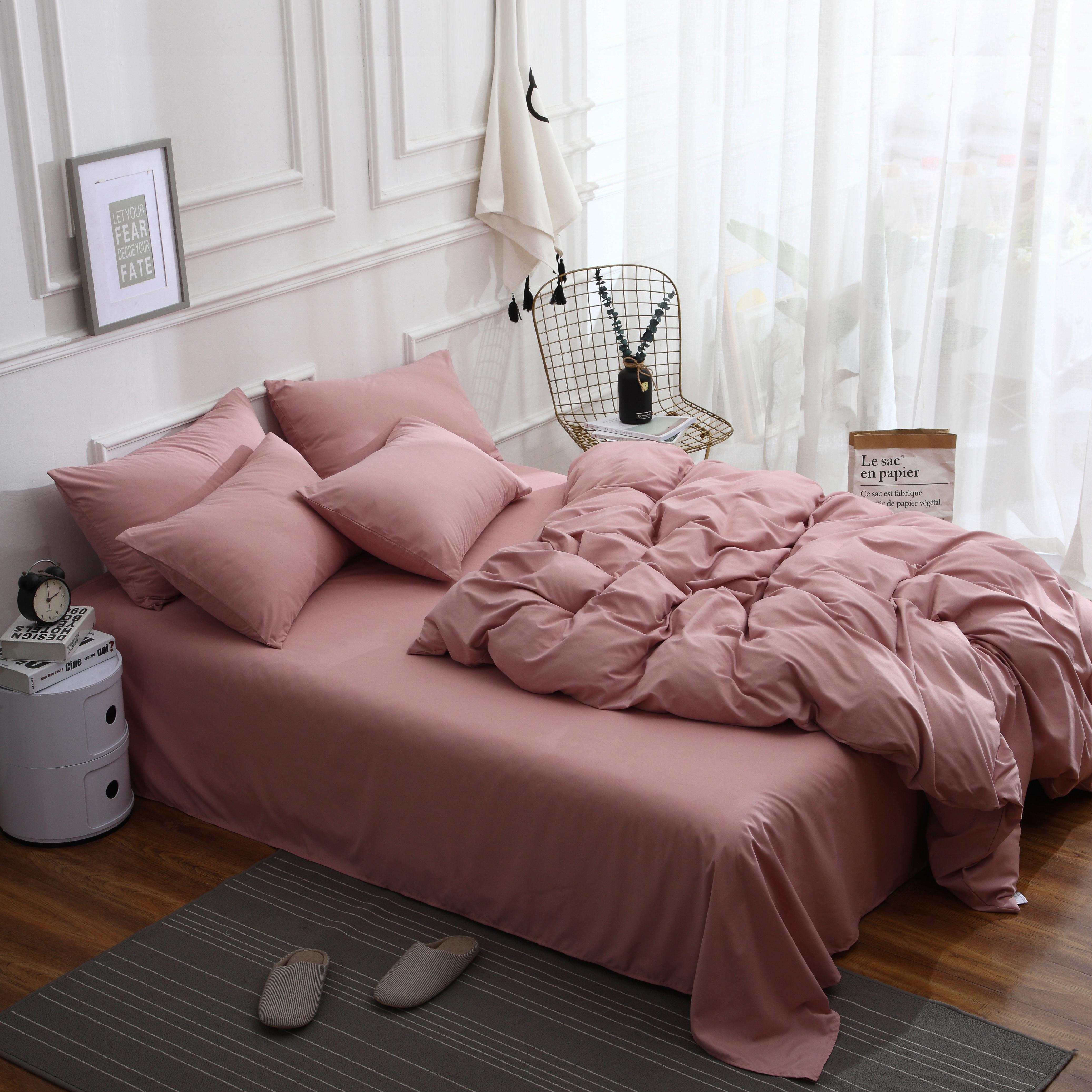 Dutigo Pink and Brown Brushed Bedding Set