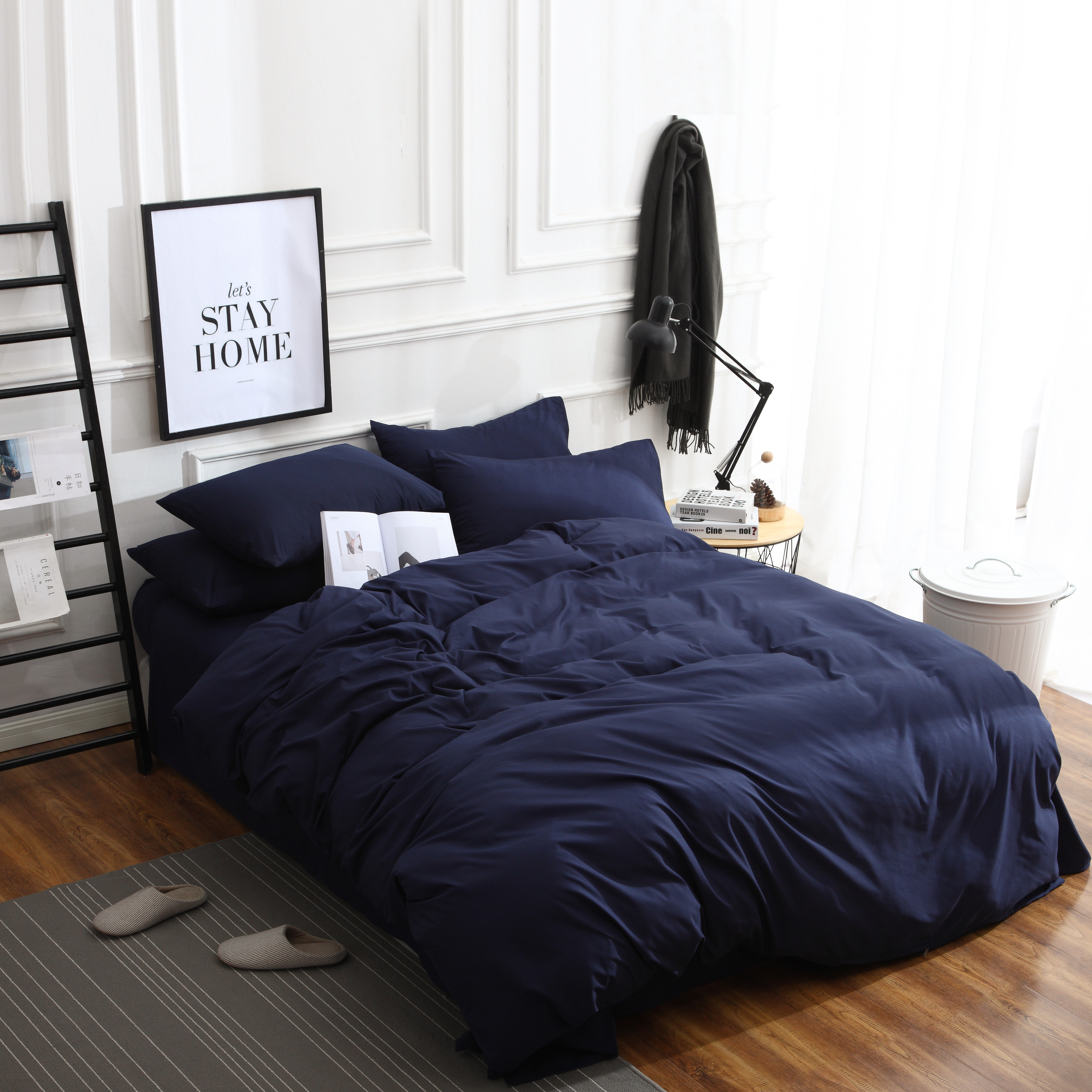 Dutigo Navy Blue Brushed Bedding Set
