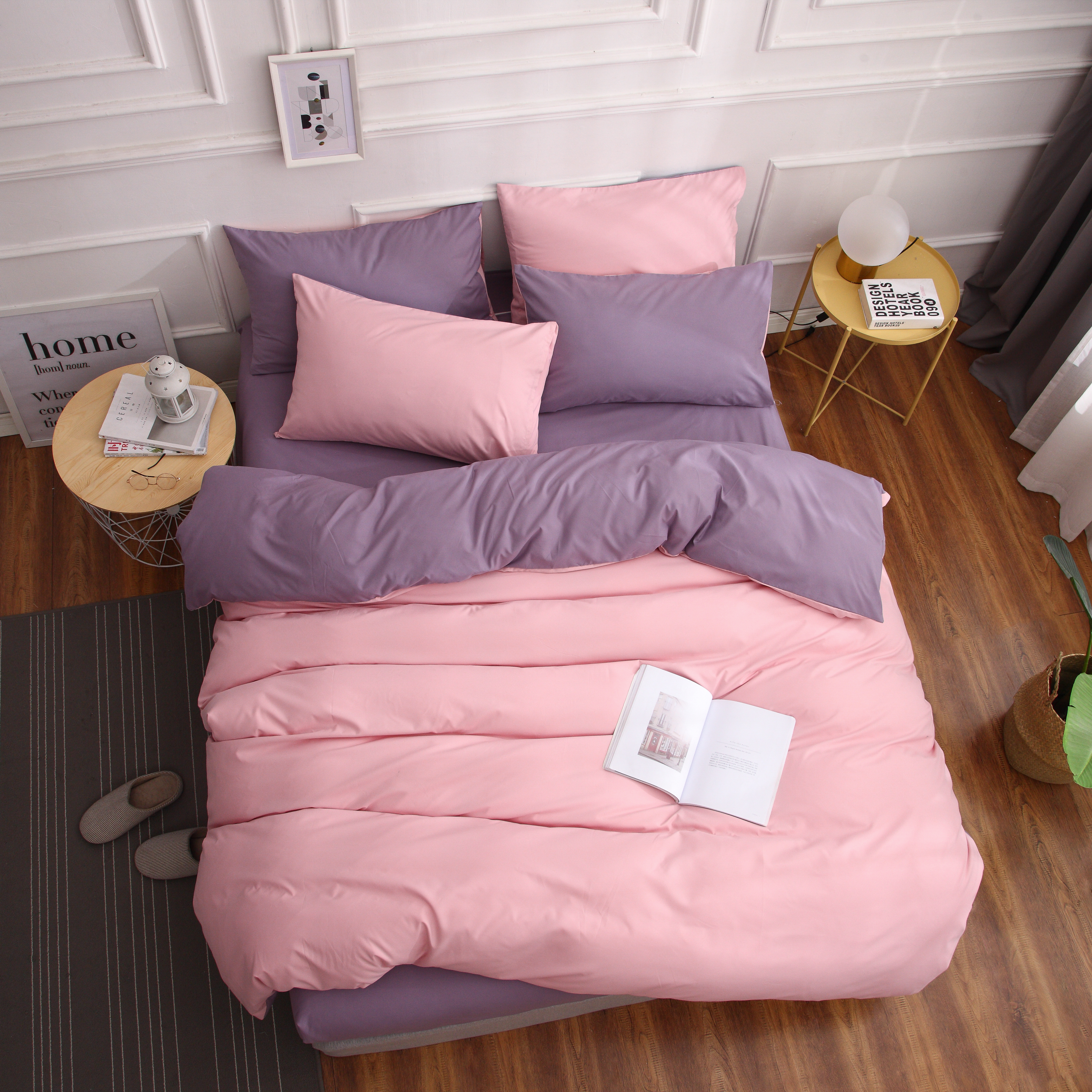Dutigo Light Pink and Velvet Purple Brushed Bedding Set