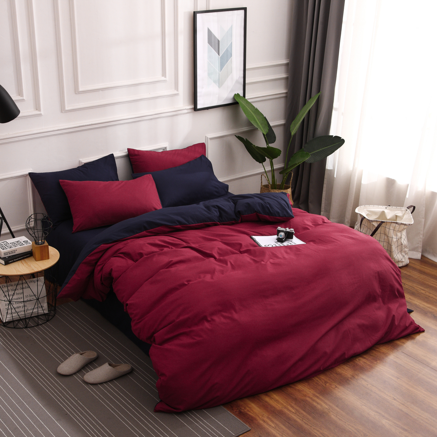 Dutigo Crimson and Navy Brushed Bedding Set