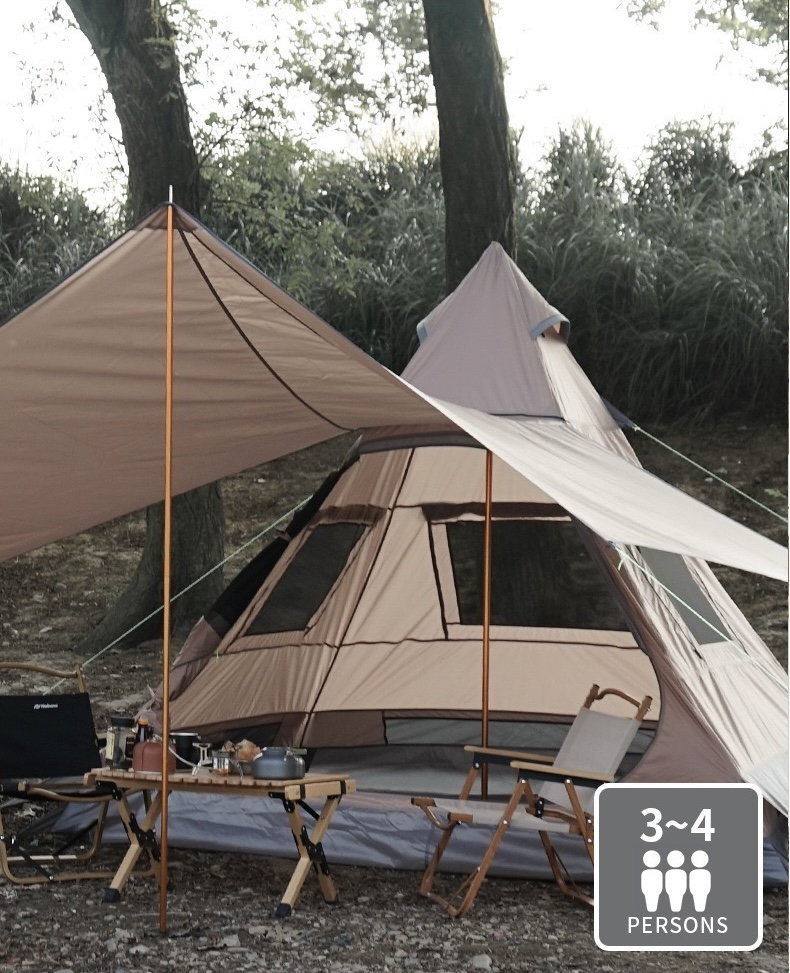 Dutigo Pyramid Tent with Awning 3-4 Person UV Protection Waterproof 210D Oxford