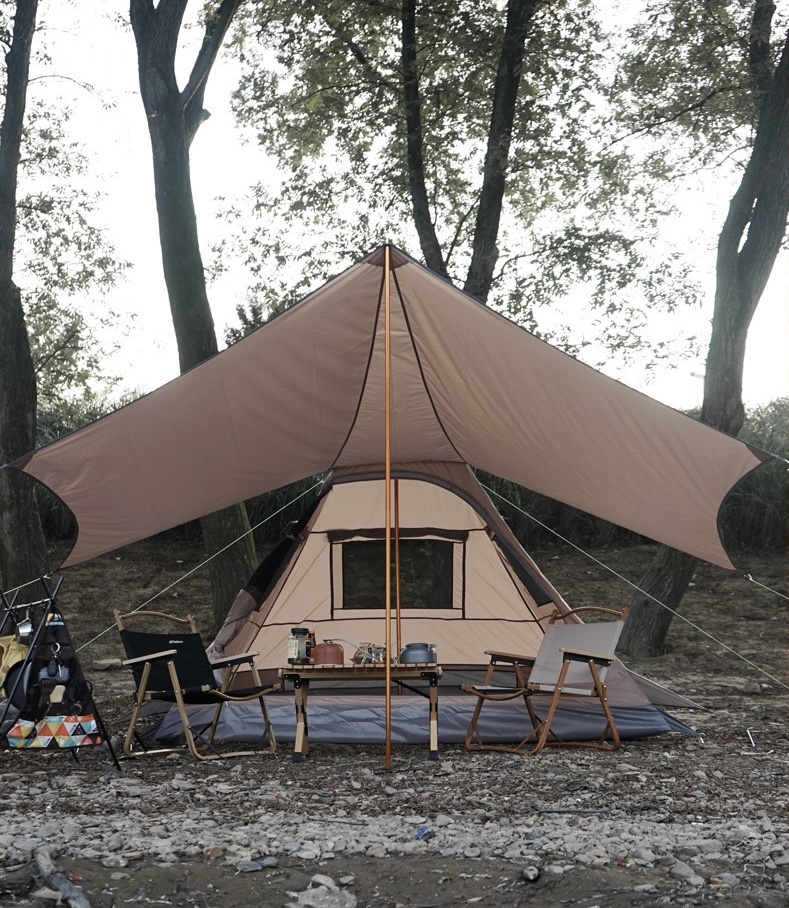 Dutigo Pyramid Tent with Awning 3-4 Person UV Protection Waterproof 210D Oxford