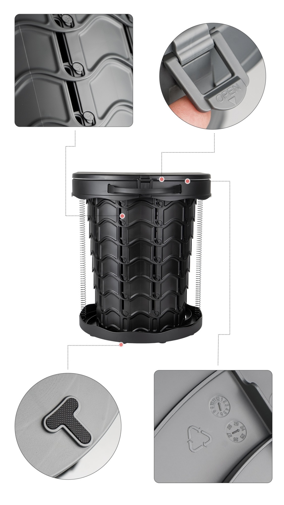 Dutigo Portable Camping Toilet Folding 1-Second Setup Adjustable Height 150kg Load