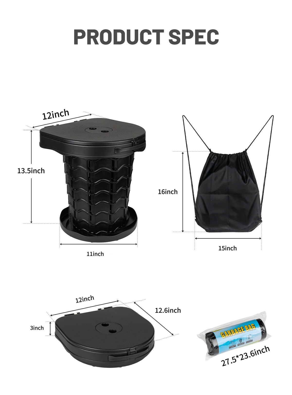 Dutigo Portable Camping Toilet Folding 1-Second Setup Adjustable Height 150kg Load