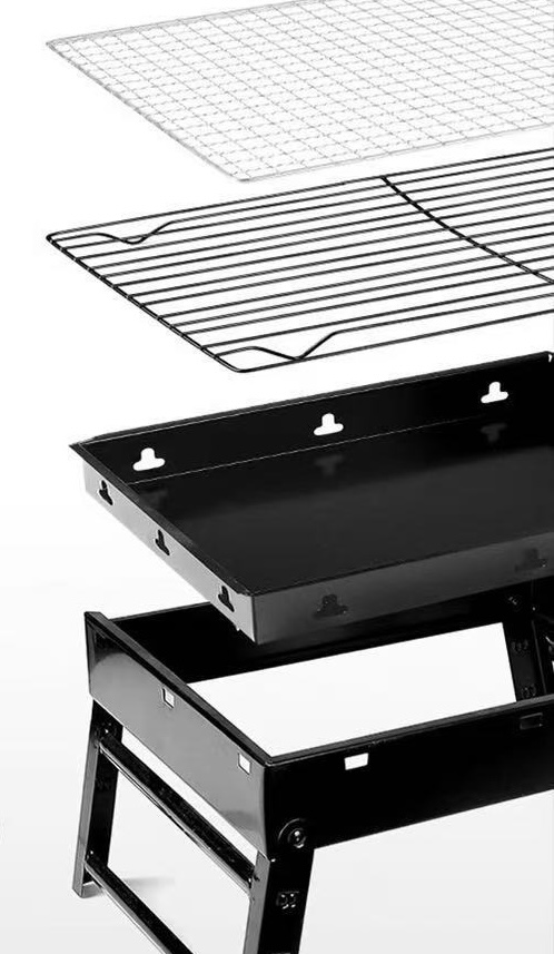 Dutigo Portable Folding Charcoal Grill Thickened Steel Compact Camping BBQ with Tin Foil Tip