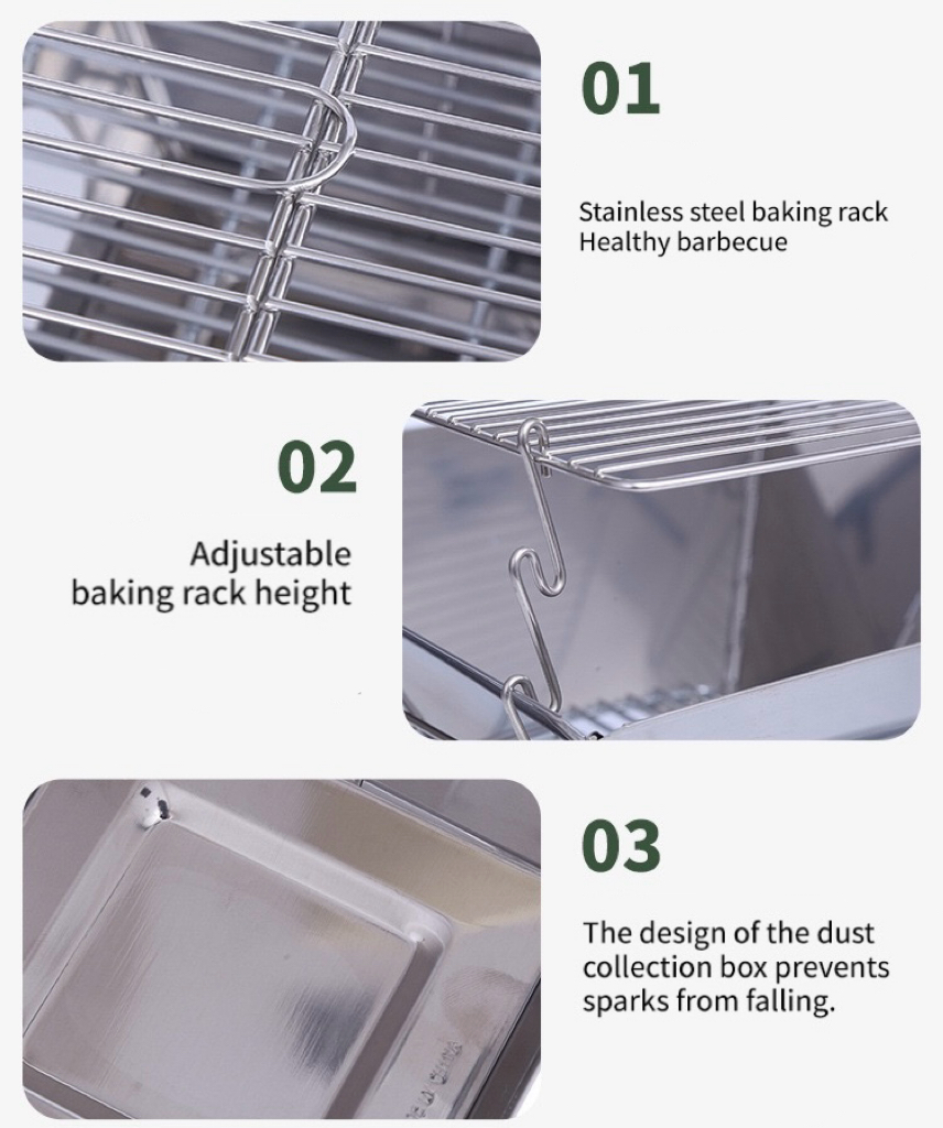 Dutigo Stainless Steel Folding Camping Grill 2-in-1 BBQ & Fire Pit Portable with Carry Bag