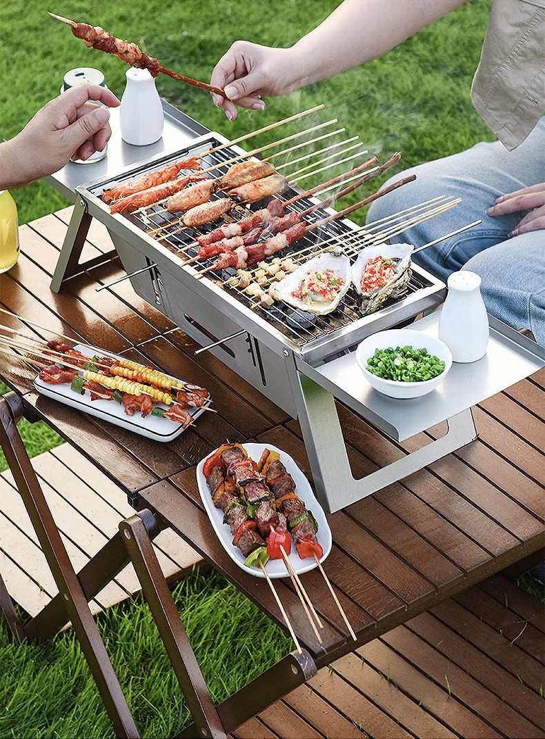 Dutigo Instant Folding Camping Grill, 2-in-1 Stainless Steel BBQ & Fire Pit, 3 Heat Levels, Portable for Outdoor, Beach, Travel-dutigo
