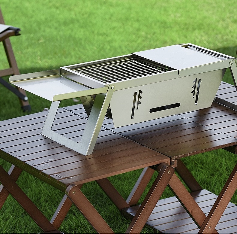 Dutigo Instant Folding Camping Grill, 2-in-1 Stainless Steel BBQ & Fire Pit, 3 Heat Levels, Portable for Outdoor, Beach, Travel-dutigo