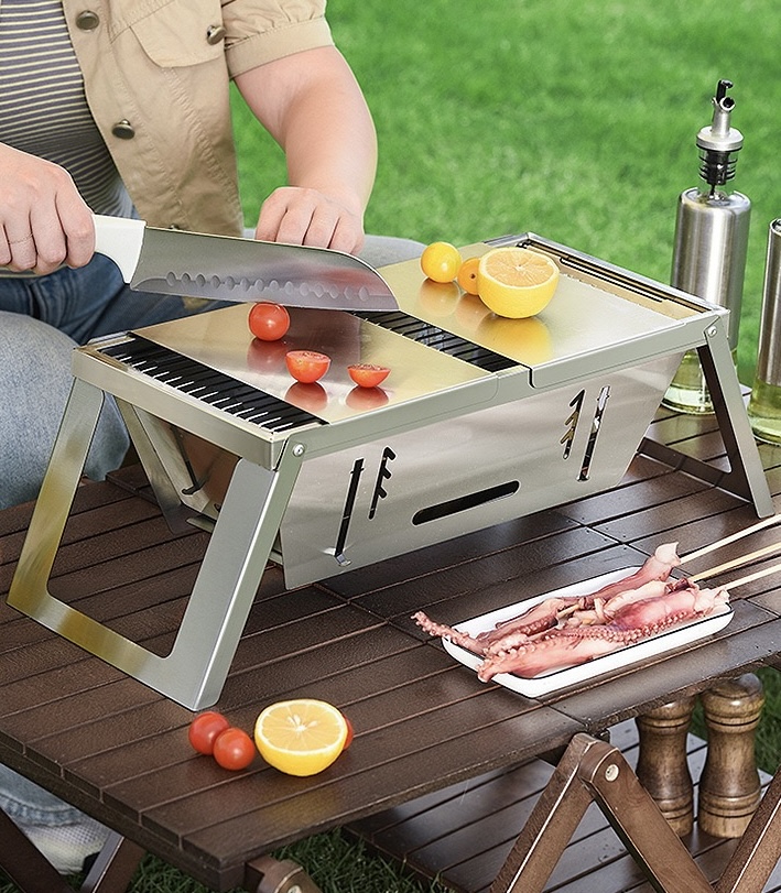 Dutigo Instant Folding Camping Grill, 2-in-1 Stainless Steel BBQ & Fire Pit, 3 Heat Levels, Portable for Outdoor, Beach, Travel-dutigo
