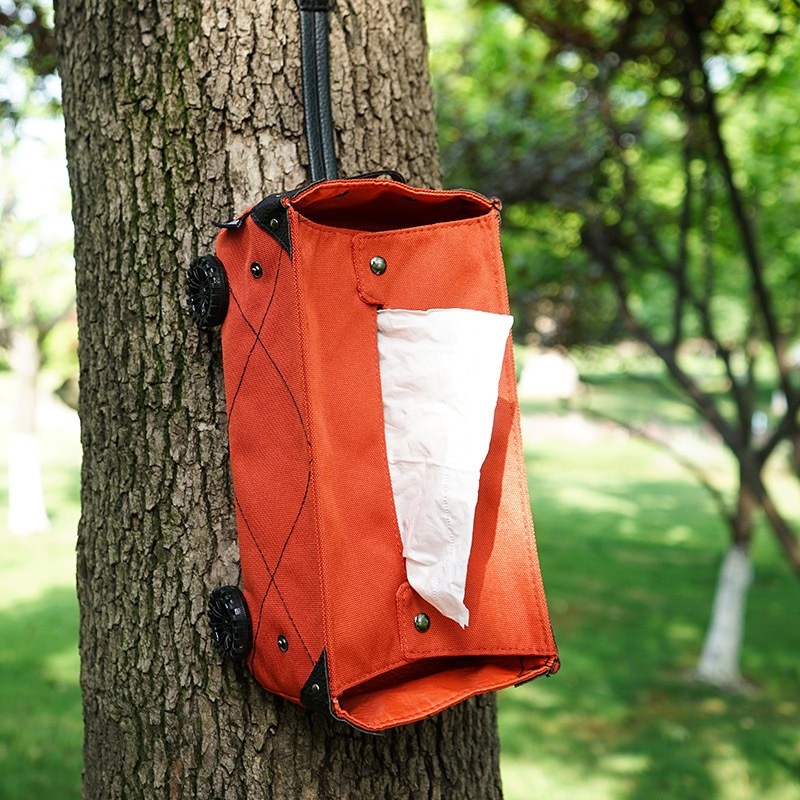 Dutigo Mini Foldable Storage Box Canvas Leather Camping Tissue Holder