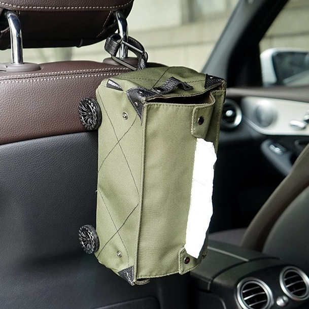 Dutigo Mini Foldable Storage Box Canvas Leather Camping Tissue Holder