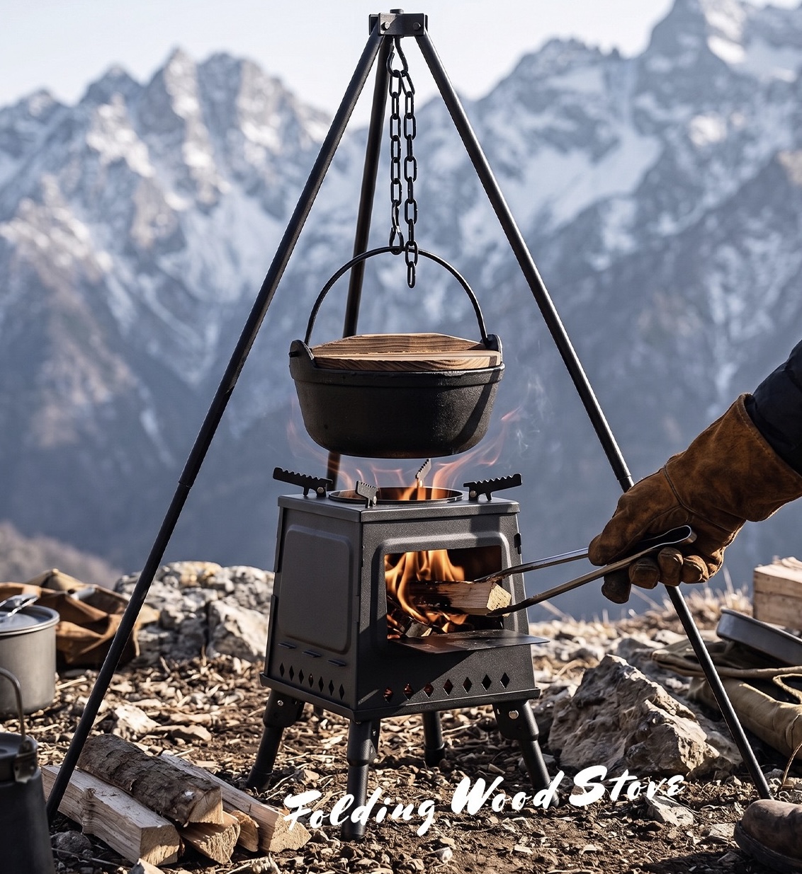 Dutigo Foldable Smokeless Wood Stove Camping Portable with Glove & Bag