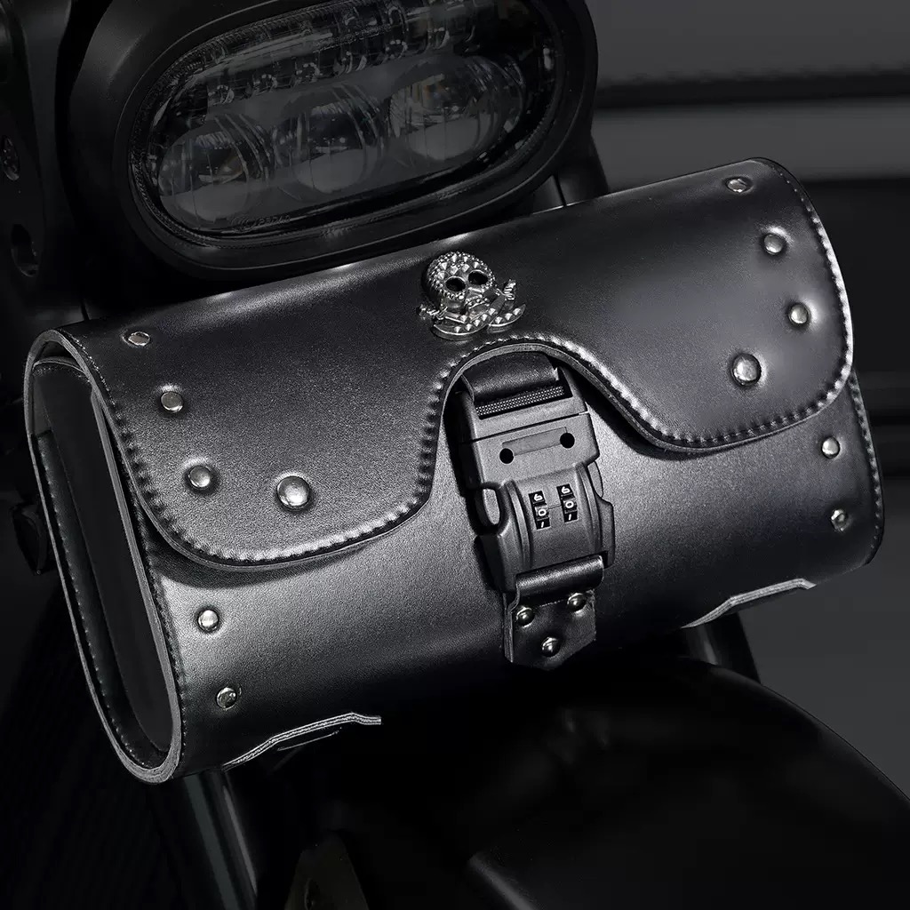 GoMotour Motorcycle Handlebar Bag Punk-Style Leather