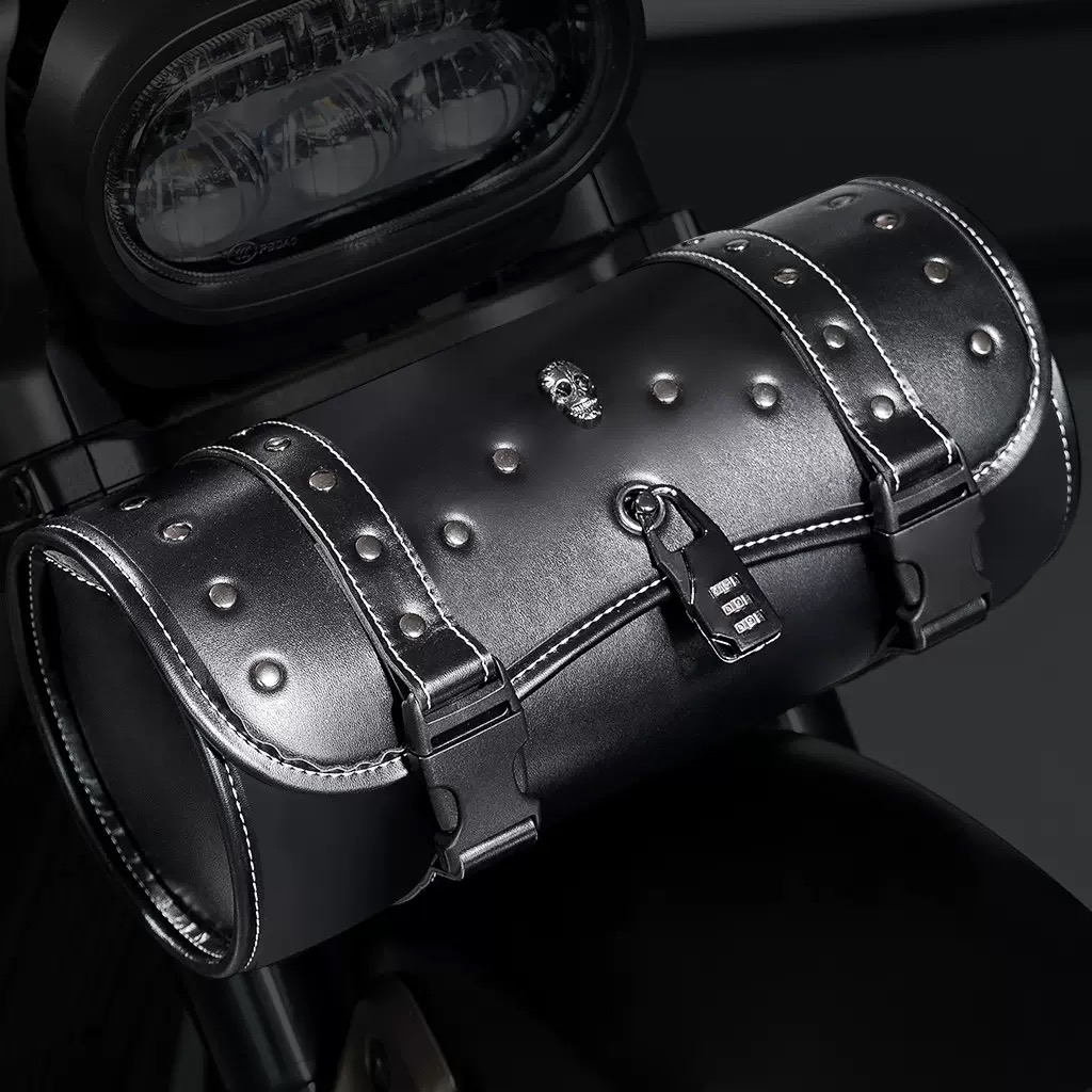 GoMotour Motorcycle Handlebar Bag Punk-Style Leather