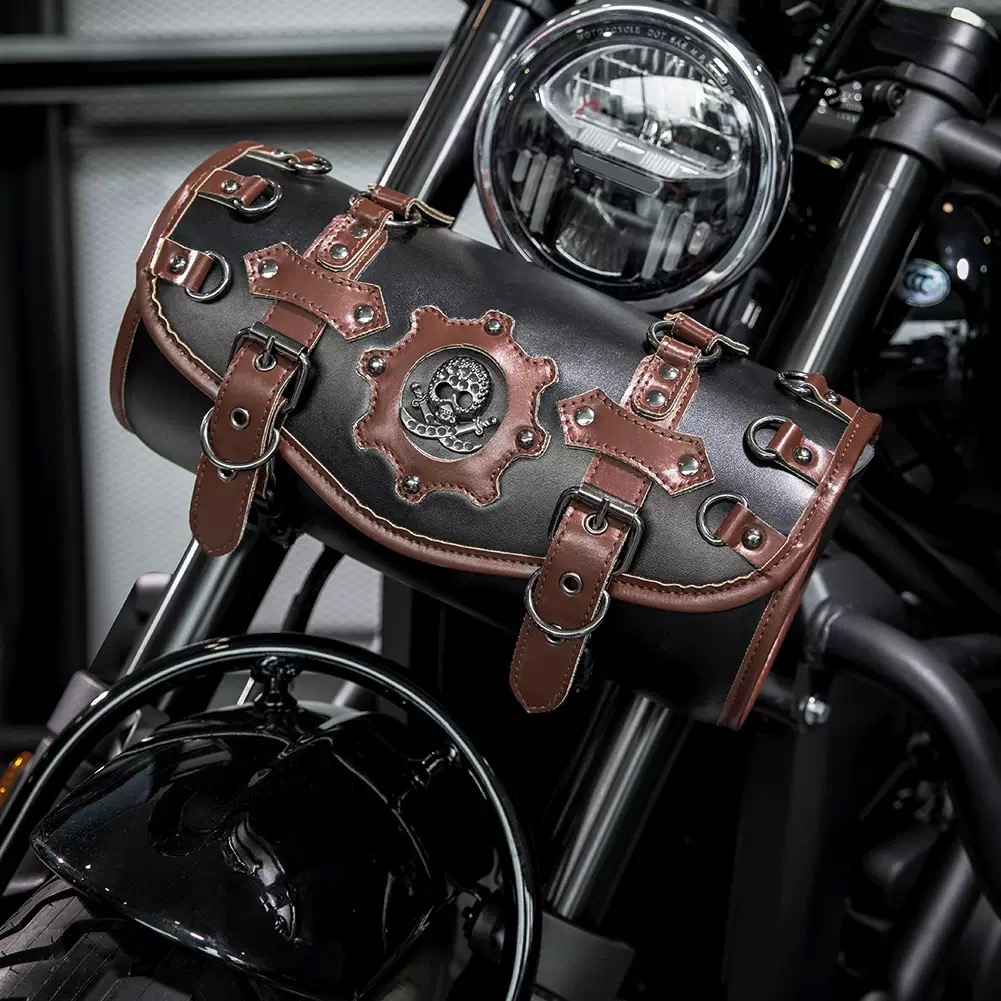 GoMotour Motorcycle Handlebar Bag Punk-Style Leather