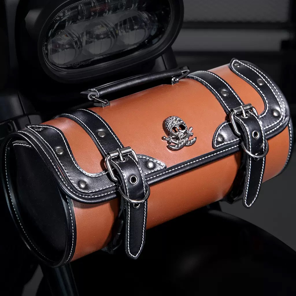 GoMotour Motorcycle Handlebar Bag Punk-Style Leather