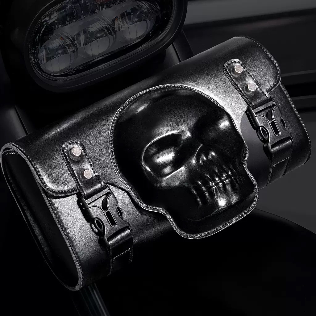 GoMotour Motorcycle Handlebar Bag Punk-Style Leather