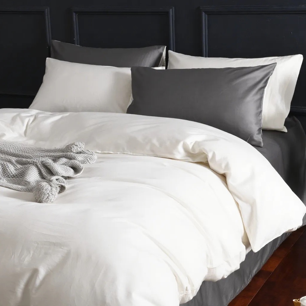 Dutigo White and Gray Silken Long-Staple Bedding