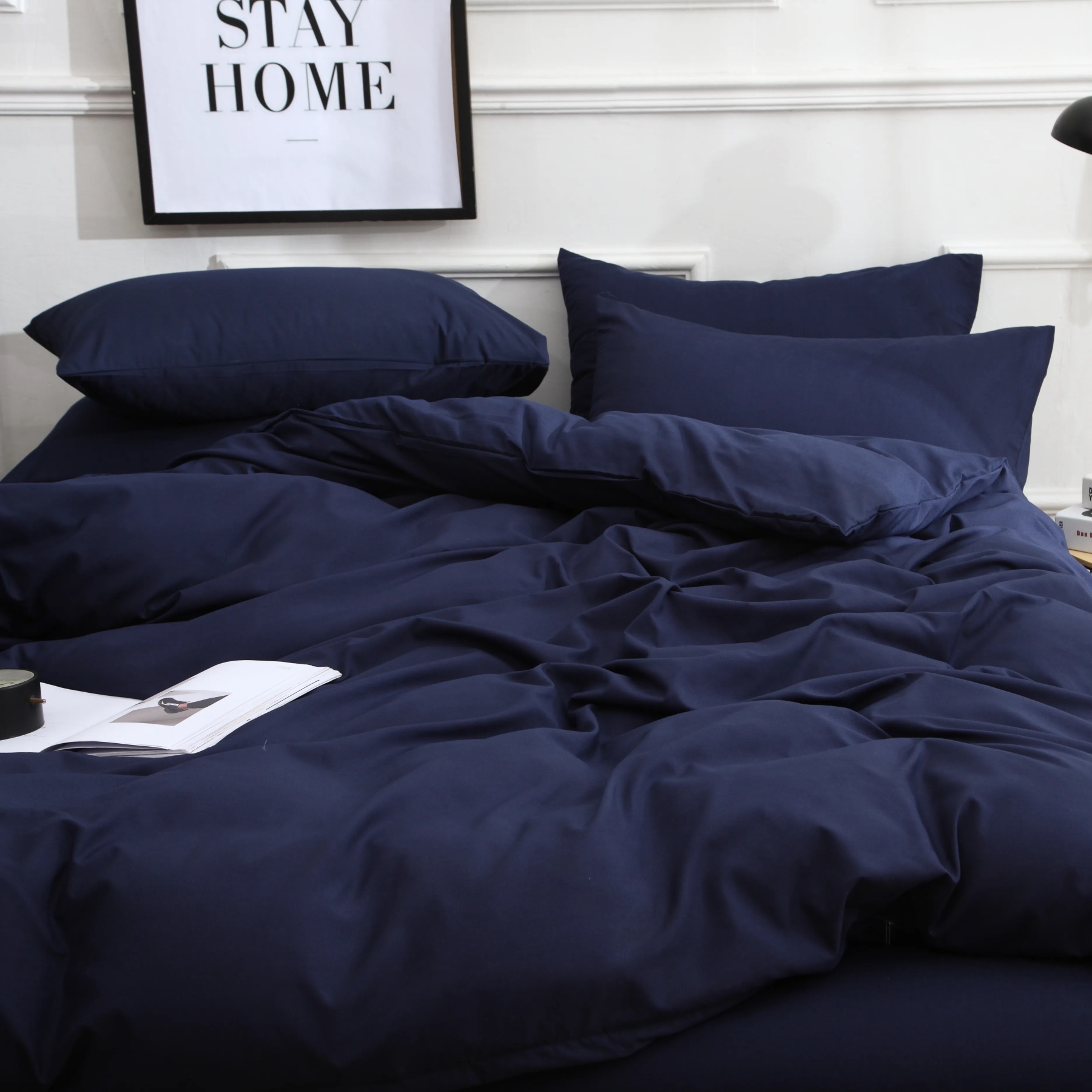 Dutigo Navy Blue Brushed Bedding Set