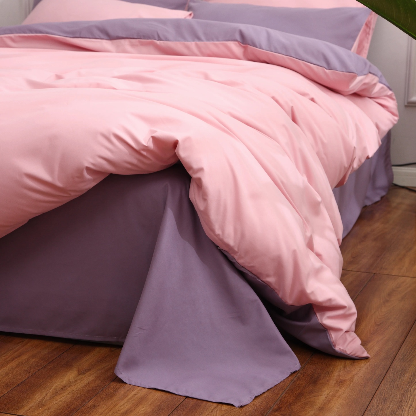 Dutigo Light Pink and Velvet Purple Brushed Bedding Set