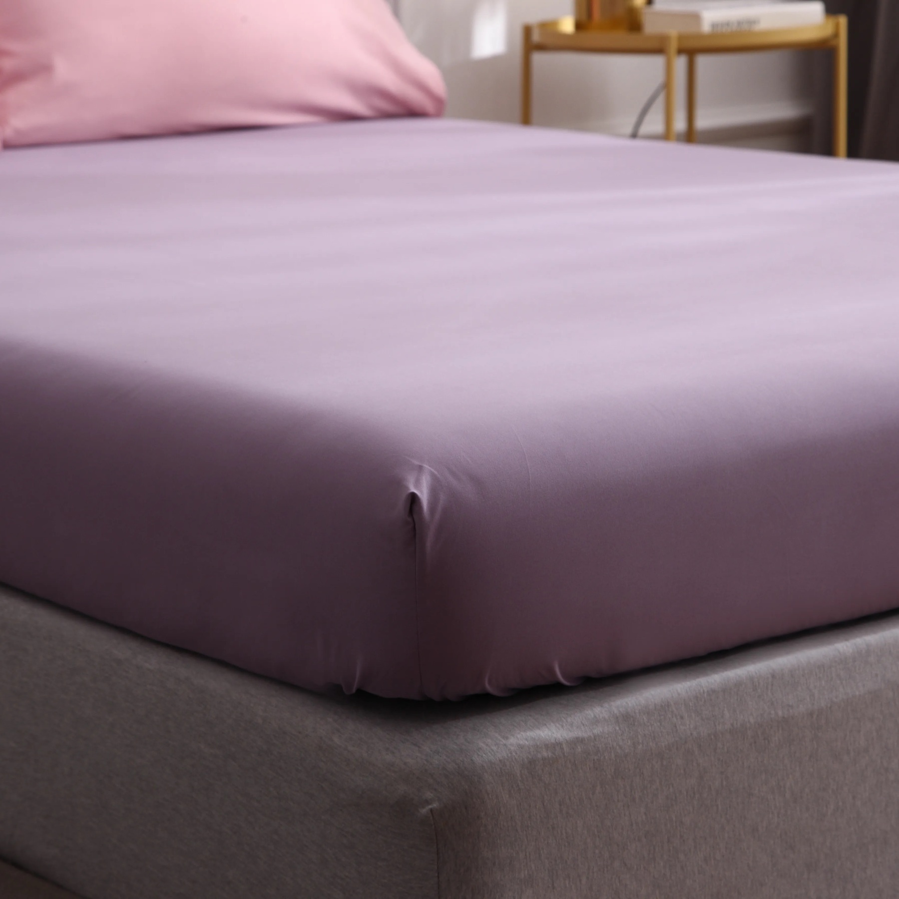 Dutigo Light Pink and Velvet Purple Brushed Bedding Set