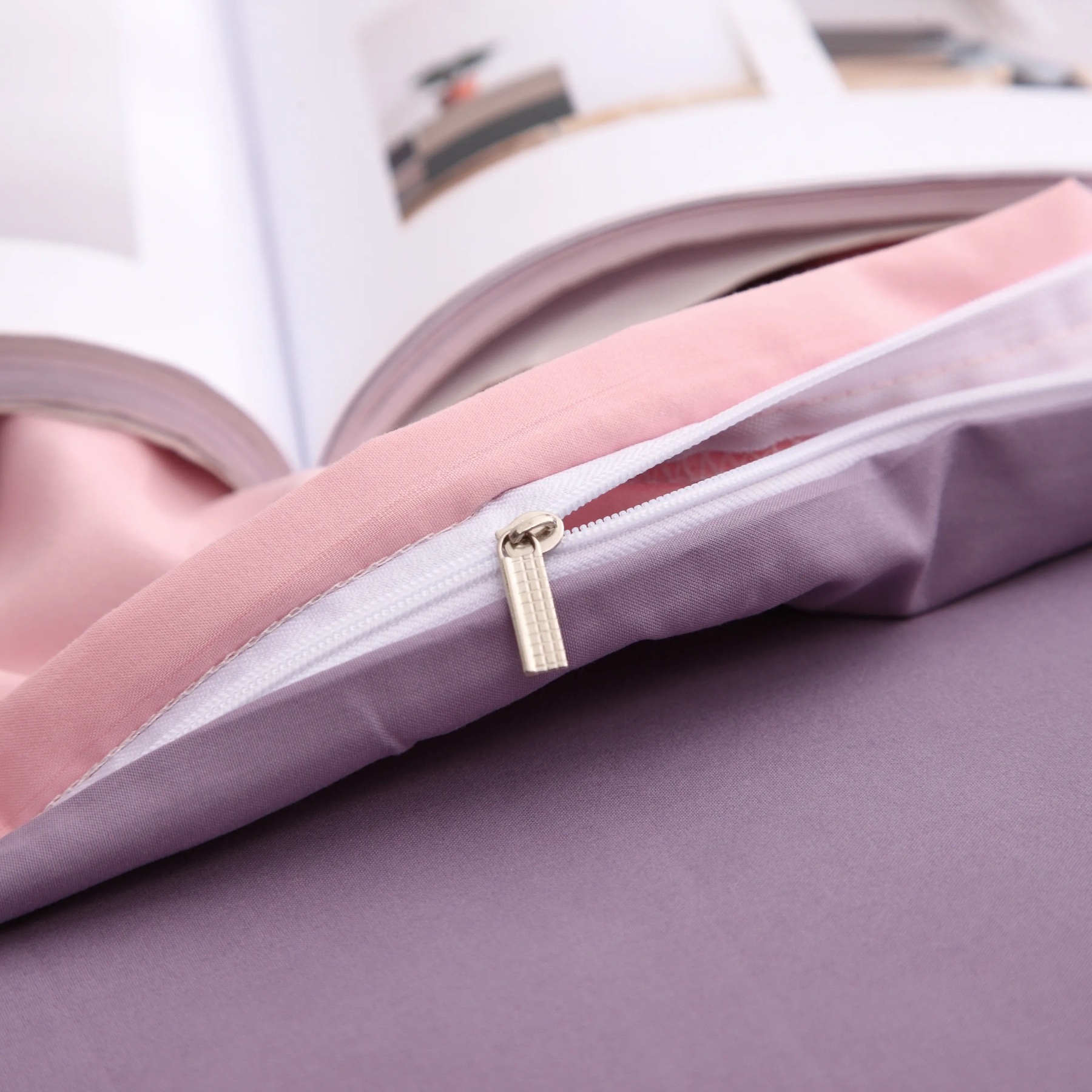 Dutigo Light Pink and Velvet Purple Brushed Bedding Set