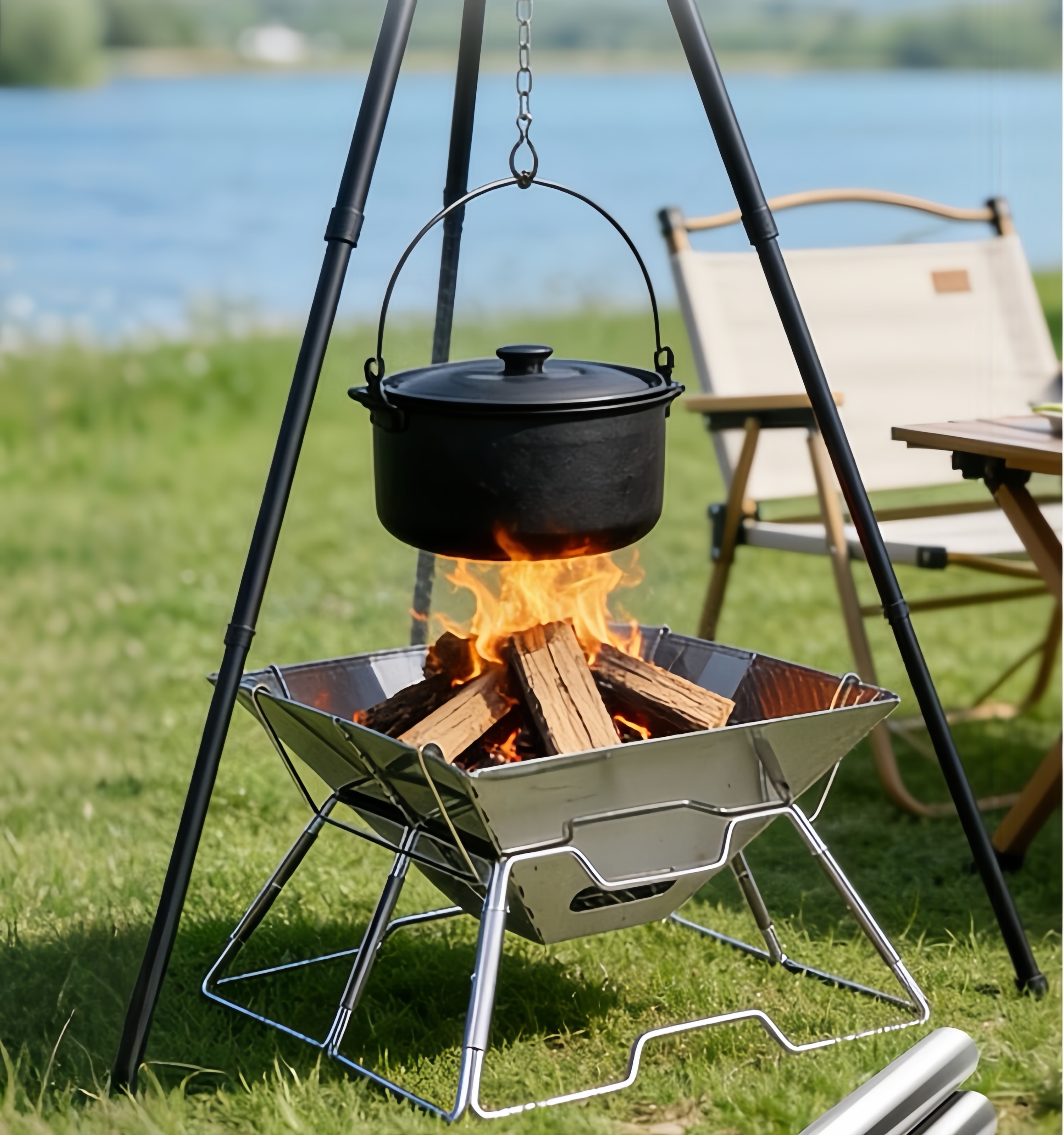 Dutigo Stainless Steel Folding Camping Grill 2-in-1 BBQ & Fire Pit Portable with Carry Bag