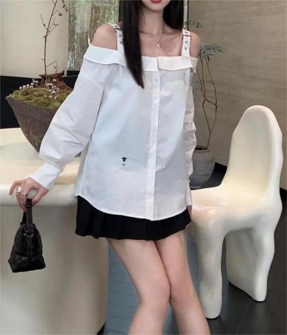 DIO25SS White One Shoulder Blouse