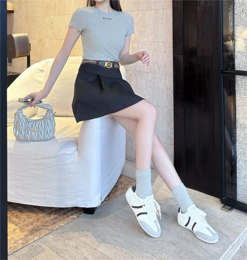 MIU25SS Two Colours Embroidered Letter Short Sleeve T-Shirt