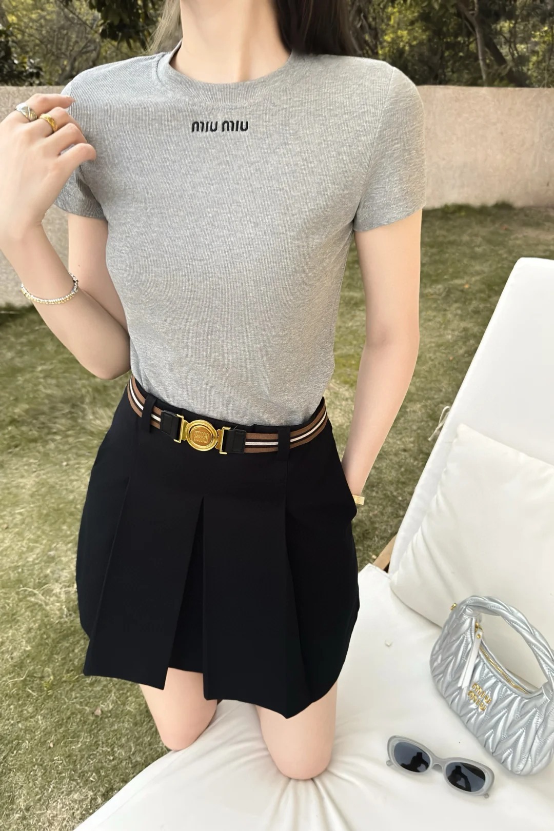 MIU25SS Two Colours Embroidered Letter Short Sleeve T-Shirt