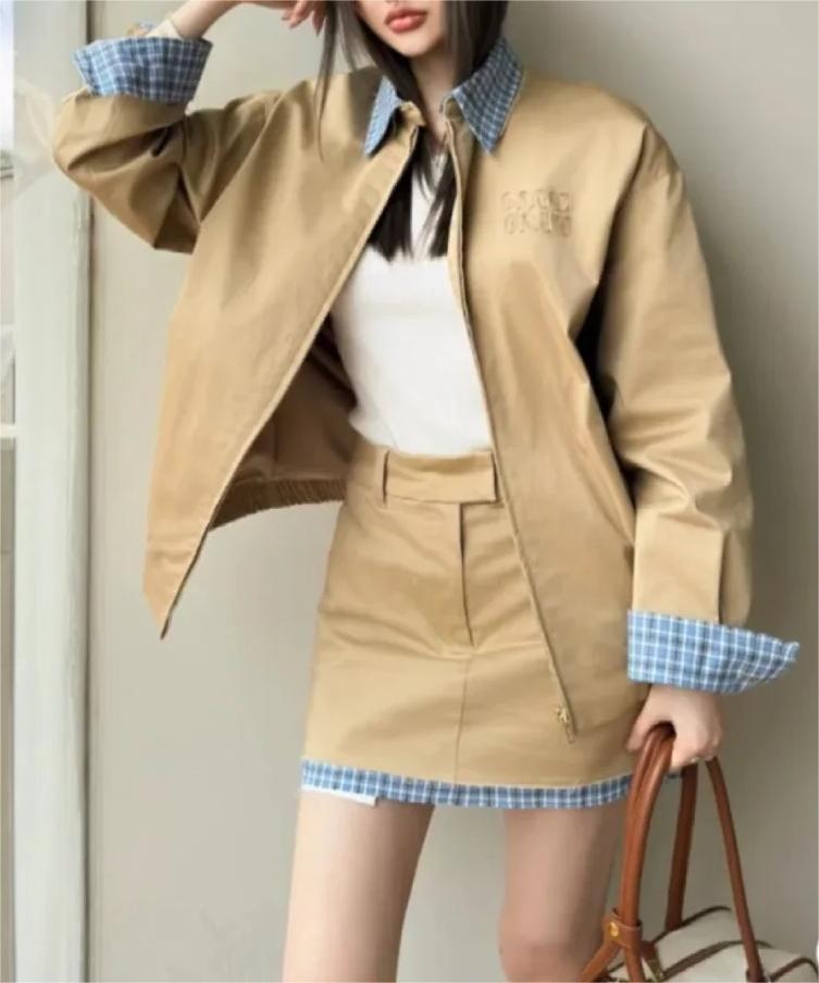 MIU25SS Plaid Patchwork Jacket