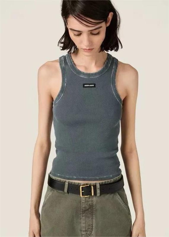 MIU25SS logo knit sleeveless cotton tank top