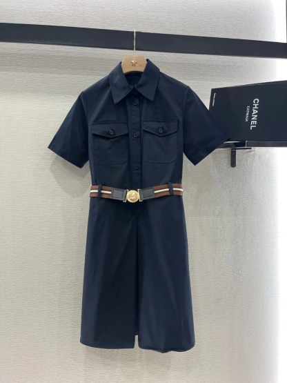 MIU French Temperament Lapel Short Sleeve Dress