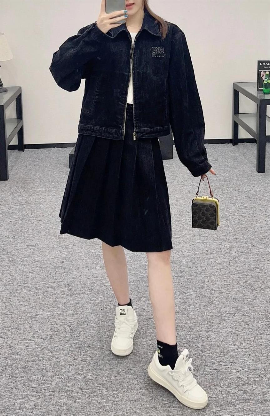 MIU25SS denim zipper jacket