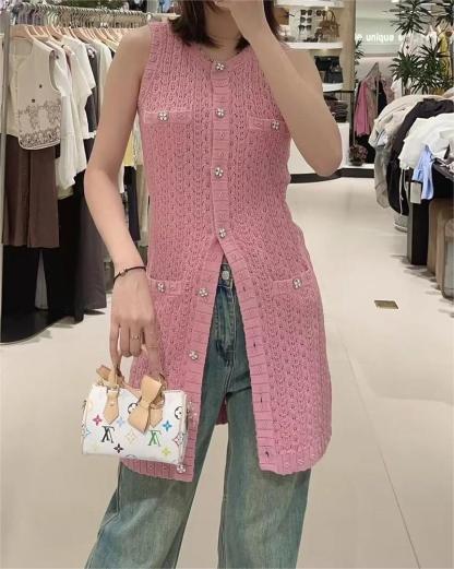 CHANE25SS round neck crochet pocket knit jacket