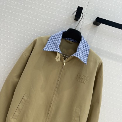 MIU new blue plaid collar curry jacket coat