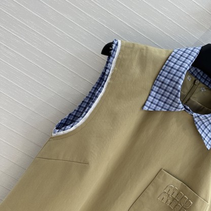 MIU New Blue Plaid Collar Curry Sleeveless Dress