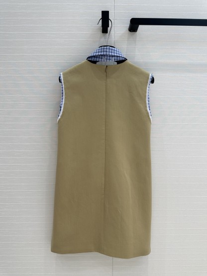 MIU New Blue Plaid Collar Curry Sleeveless Dress