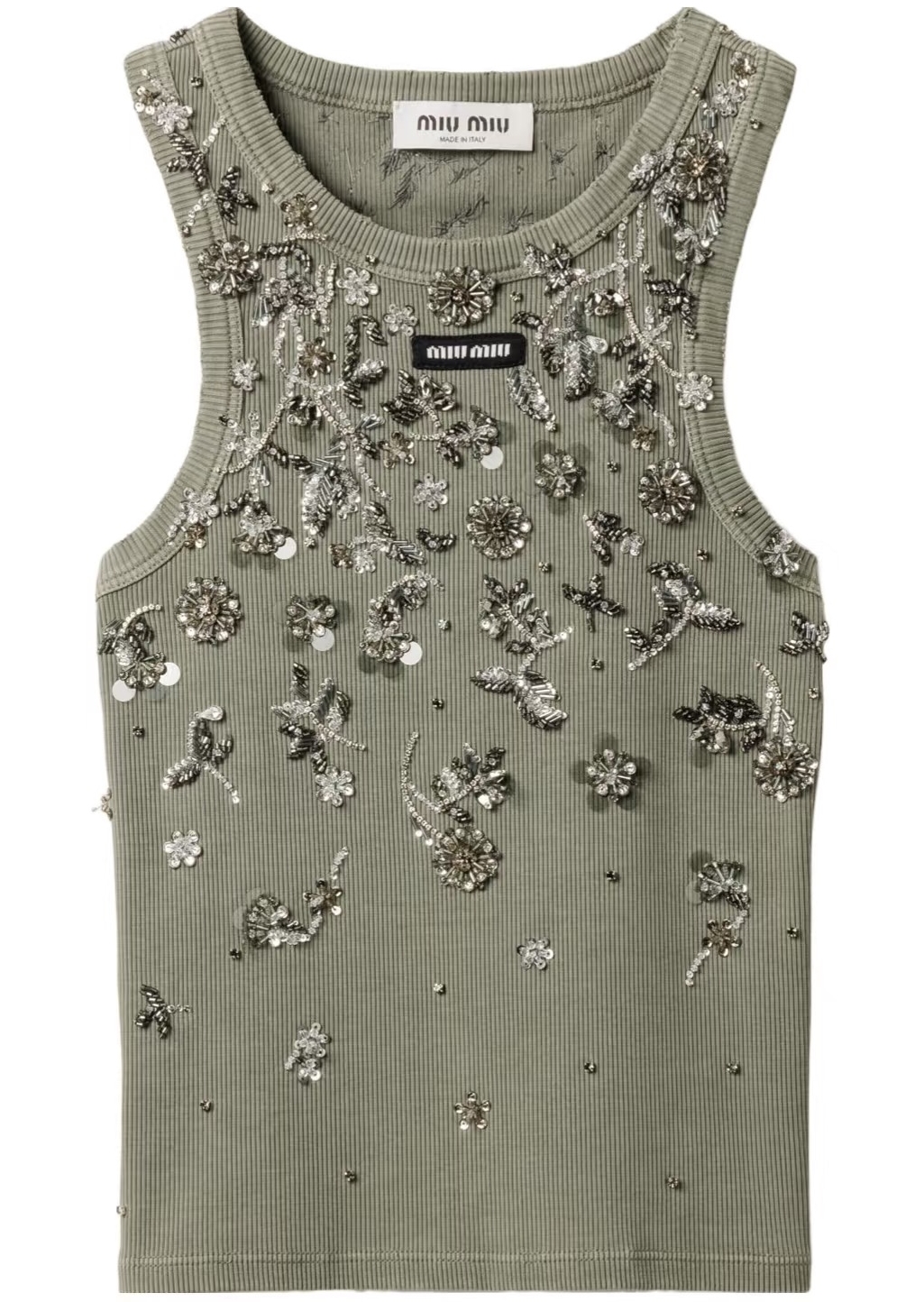 MIU25SS diamond-encrusted dark green sleeveless undershirt