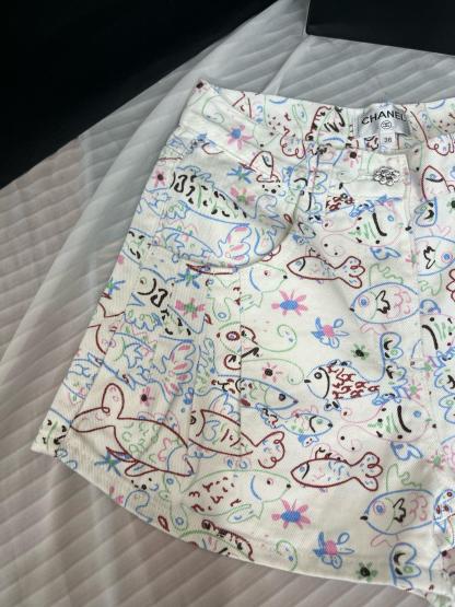 CHNEL Printed Graffiti Denim Shorts