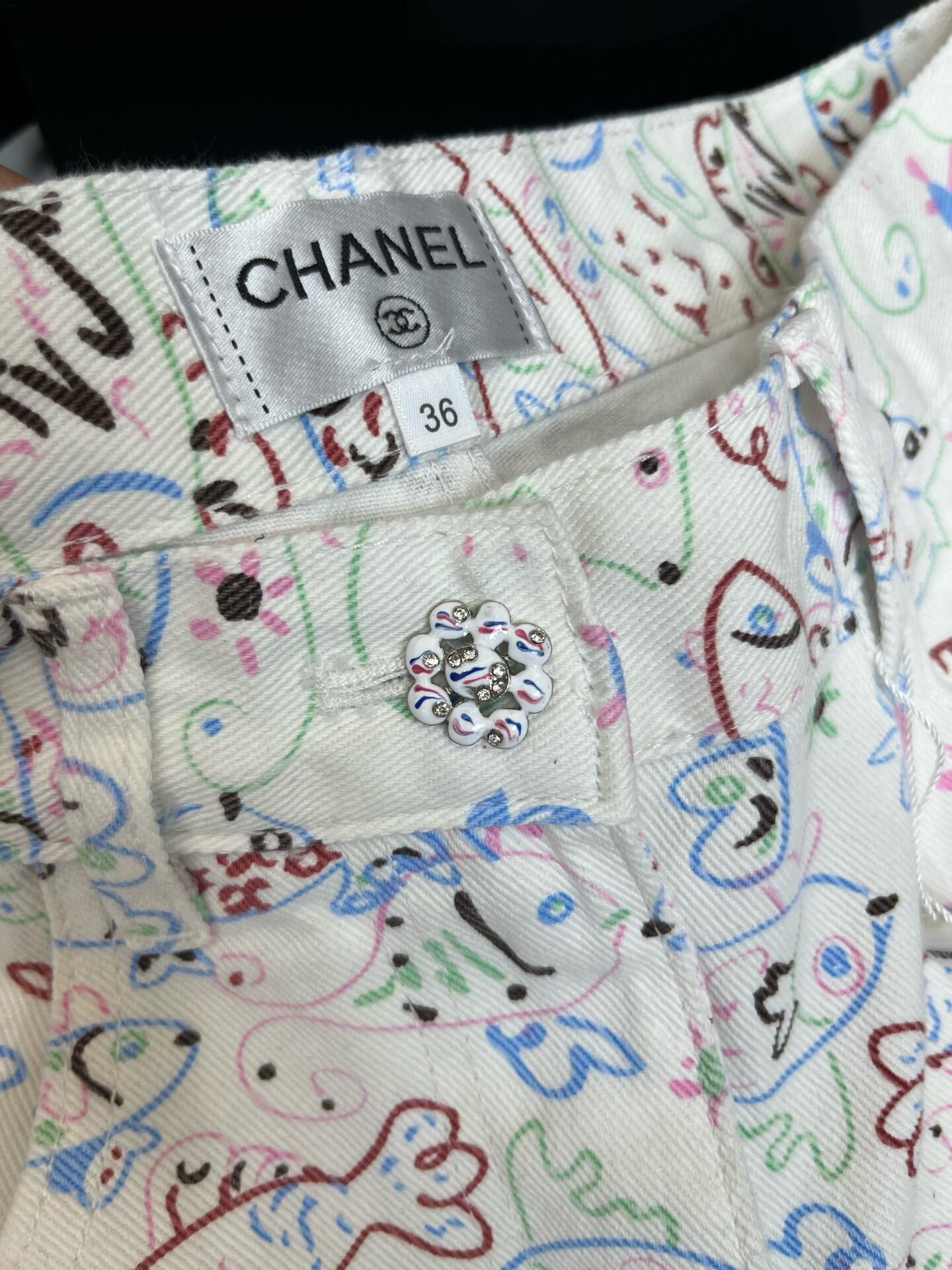 CHNEL Printed Graffiti Denim Shorts