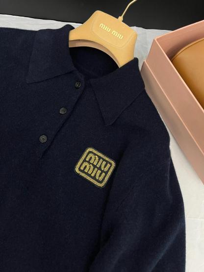 Miu Gold Label Embroidered Polo Neck Short Sleeve