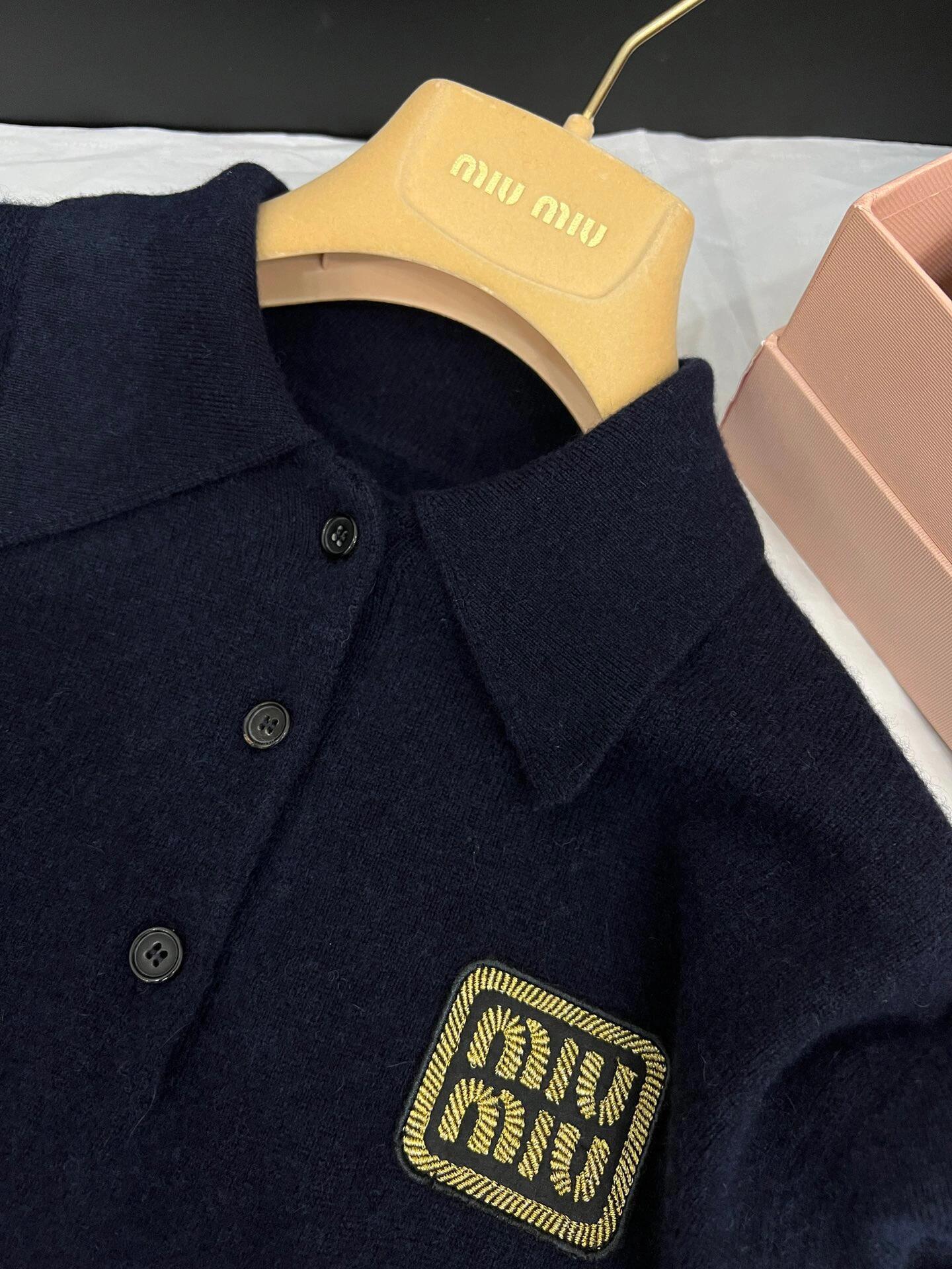 Miu Gold Label Embroidered Polo Neck Short Sleeve