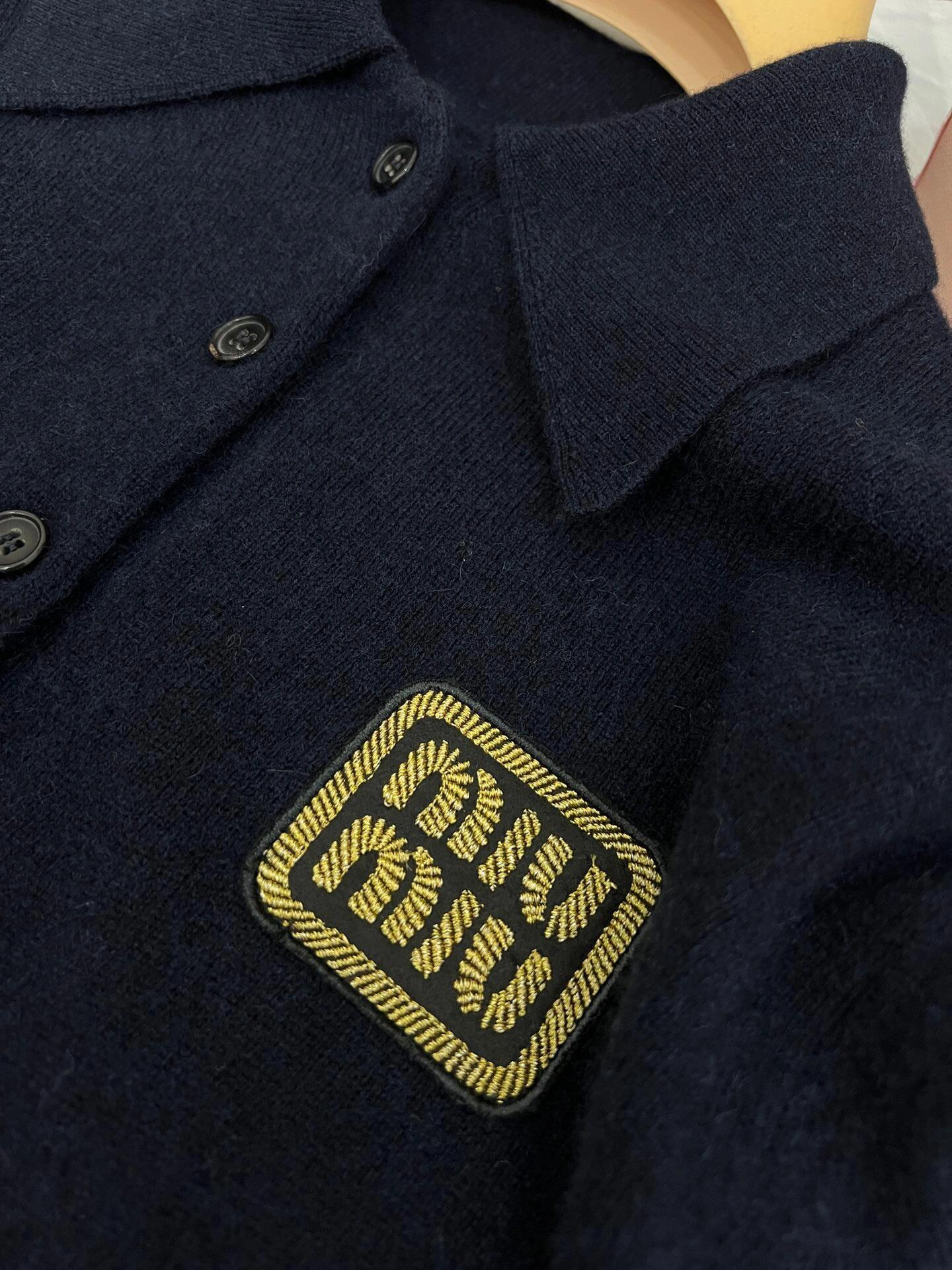 Miu Gold Label Embroidered Polo Neck Short Sleeve