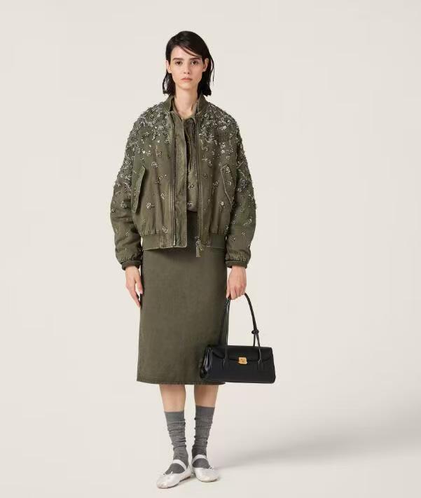 Miu Army Green Sequin Embroidered Jacket
