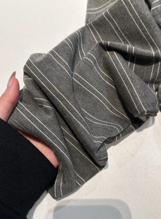 MIU25SS Grey Stripe Lapel Long Sleeve T-Shirt