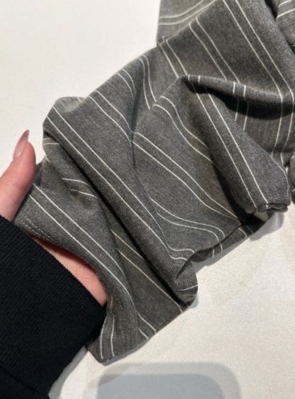 MIU25SS Grey Stripe Lapel Long Sleeve T-Shirt